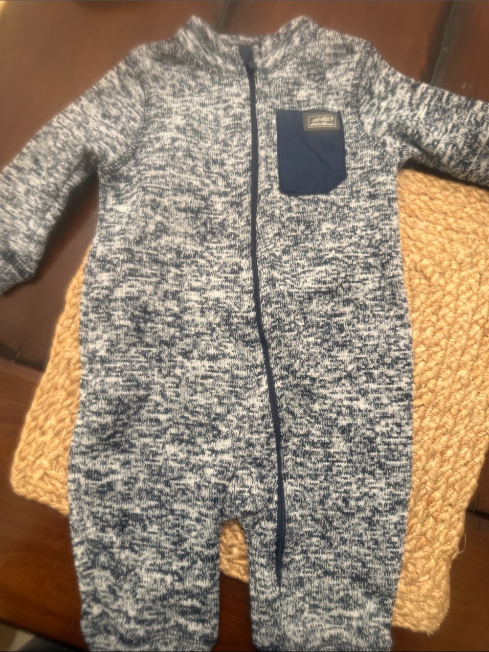 Eddie Bauer Blue Marled Zip Front Baby One-Piece
